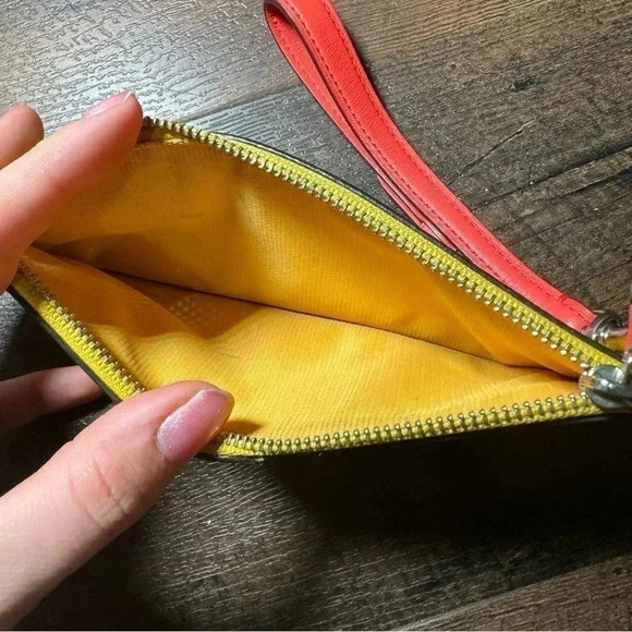 Coach yellow and neon pink wristlet pouch/card case/travel - Picture 6 of 8